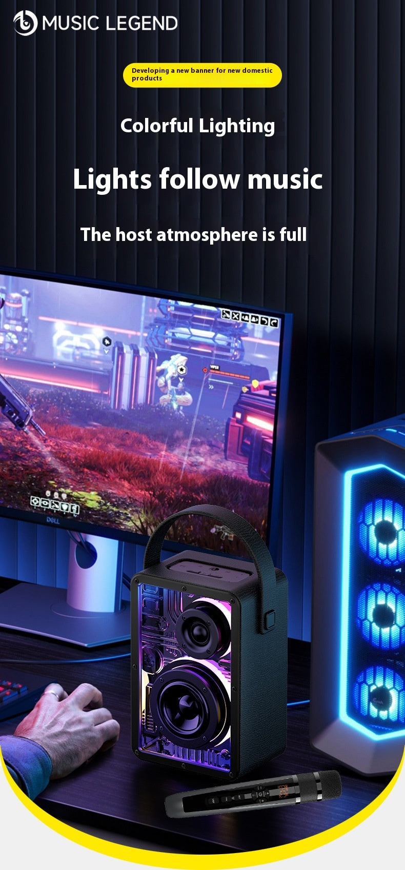 Music Legend R12 Outdoor Karaoke Subwoofer Acrylic LED Light 40W Bluetooth Speaker