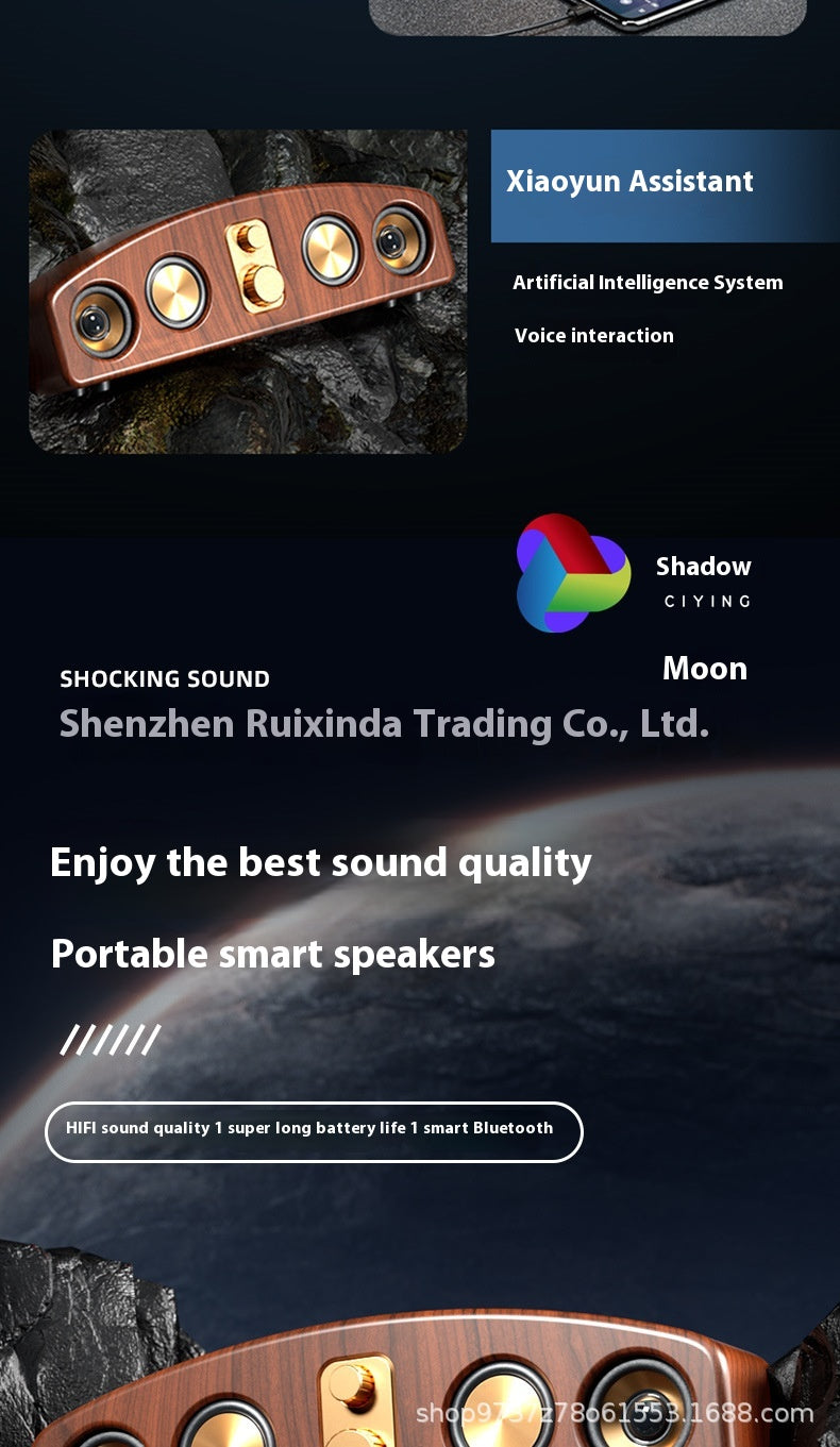 Vintage Wireless Bluetooth Speaker Large Loudspeaker Heavy Bass Wooden Long Soundbar Home Card Slot Desktop Car Audio