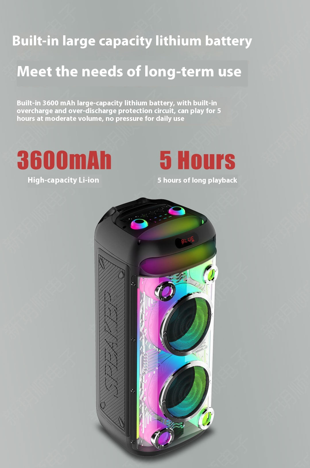 New Double 8inch Transparent Mecha High-Power Bluetooth Speaker Large Volume Bluetooth Speaker