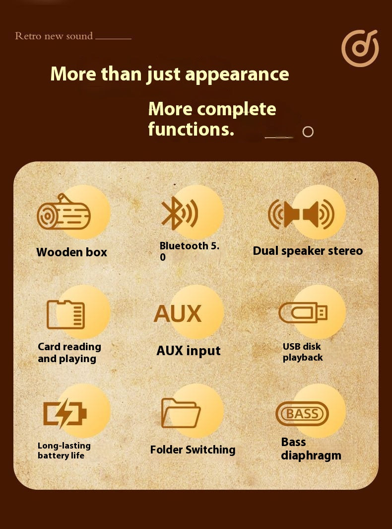 Nostalgic Retro Style Bluetooth Speaker Wooden Subwoofer High Volume Mini Wireless Speaker for Home Bedroom Desktop