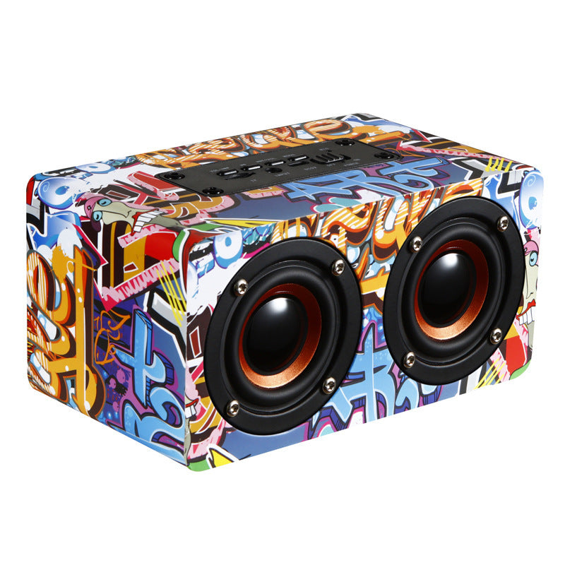 M5 Bluetooth Speaker Wooden Graffiti Dual Speakers Subwoofer Home Desktop Audio New Creative Gift