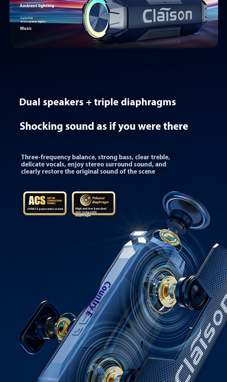 Outdoor Bluetooth Speaker High Sound Quality Super Subwoofer Dual Speakers Large Volume Portable Wireless Card Slot Speaker