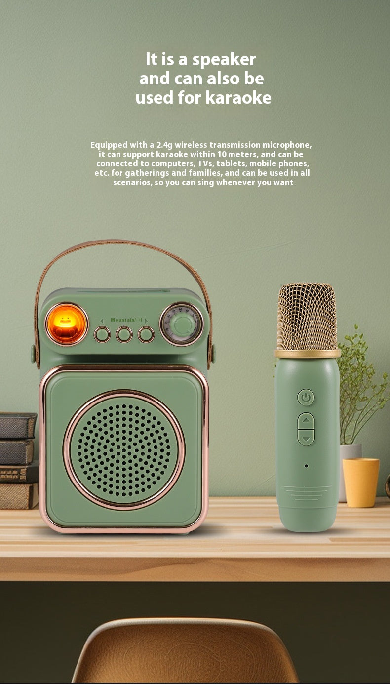 Singing Karaoke Speaker Microphone Combo Home Use Children's Wireless Microphone Smart Bluetooth Speaker Retro