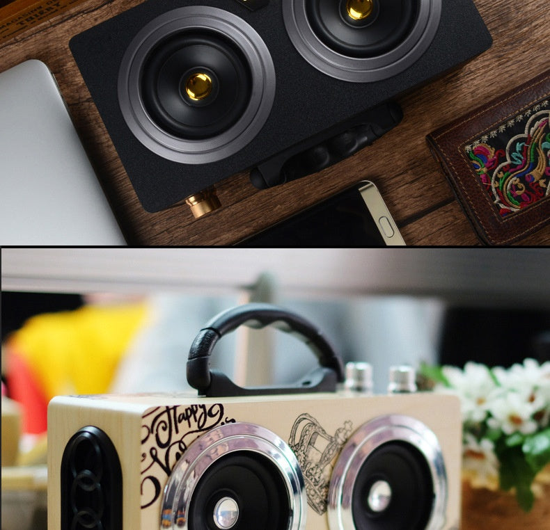 Bluetooth Speaker Outdoor Portable Retro Wooden Handheld Speaker for Phone Computer Square Dance Graffiti Heavy Bass Cannon