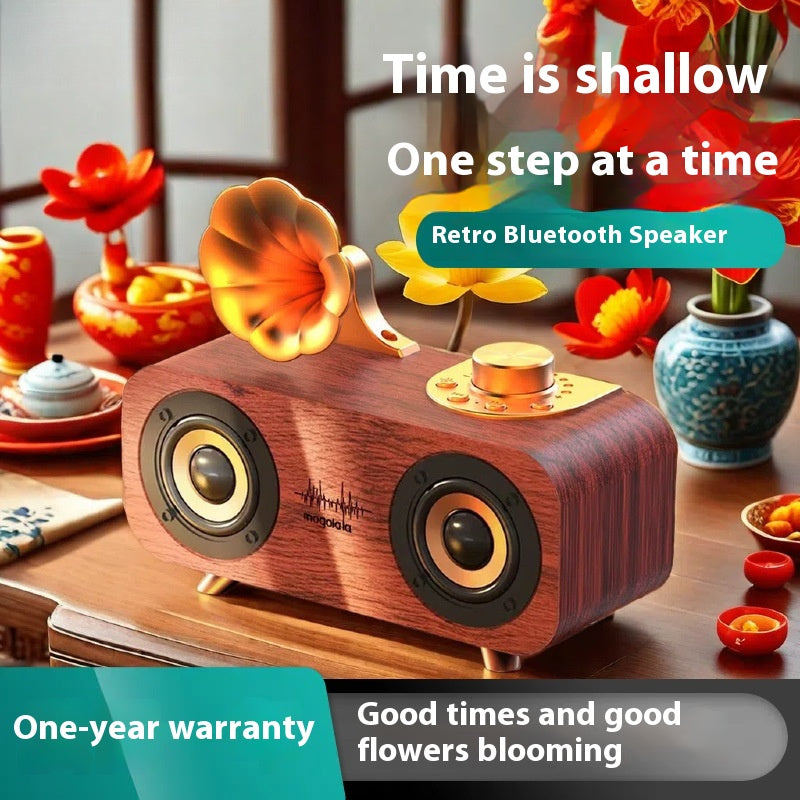 Nostalgic Retro Style Bluetooth Speaker Wooden Subwoofer High Volume Mini Wireless Speaker for Home Bedroom Desktop