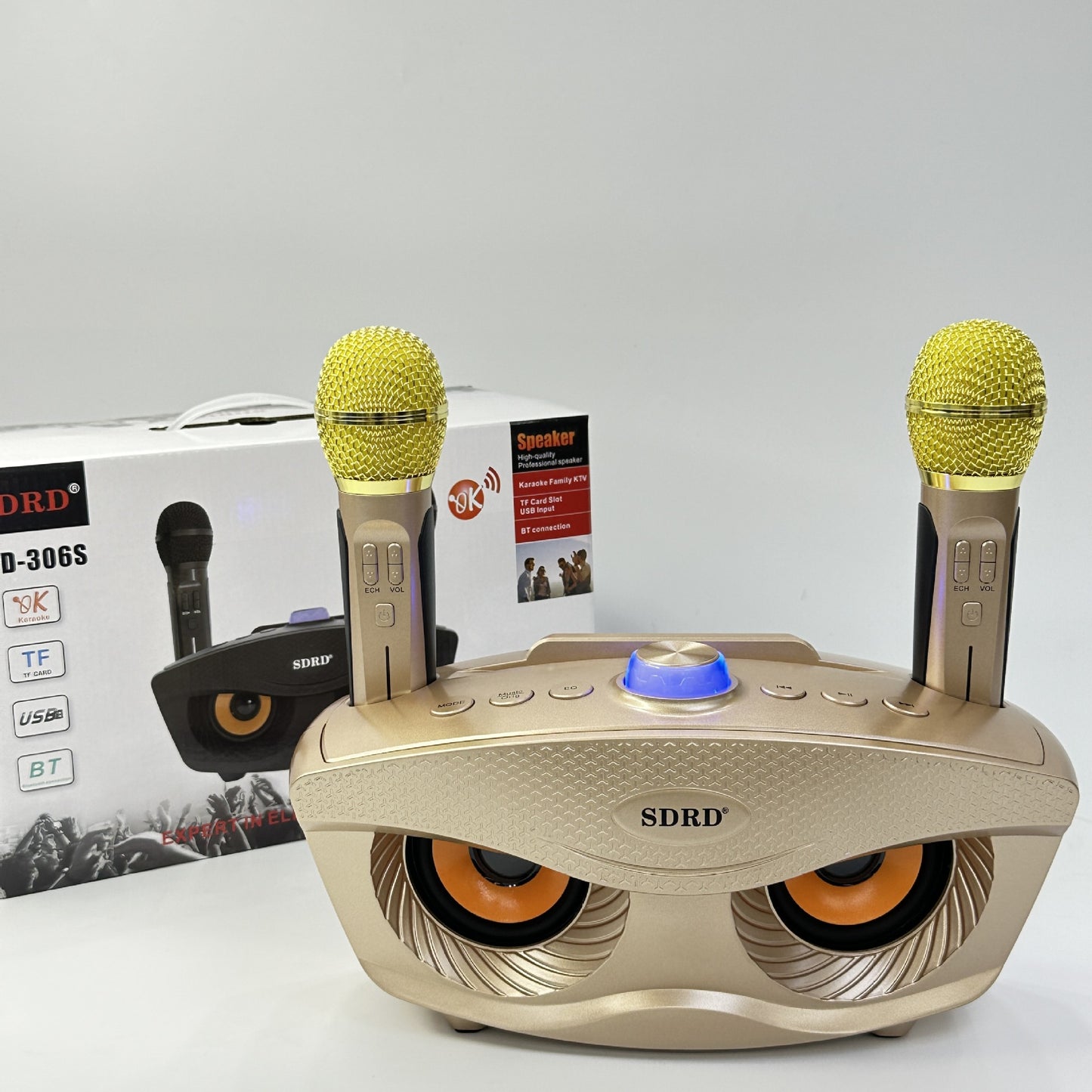 Upgraded Owl SD306S Wireless Microphone Rechargeable Home KTV Bluetooth Speaker All-in-One Outdoor Karaoke Machine