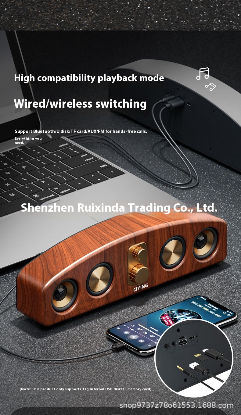 Vintage Wireless Bluetooth Speaker Large Loudspeaker Heavy Bass Wooden Long Soundbar Home Card Slot Desktop Car Audio
