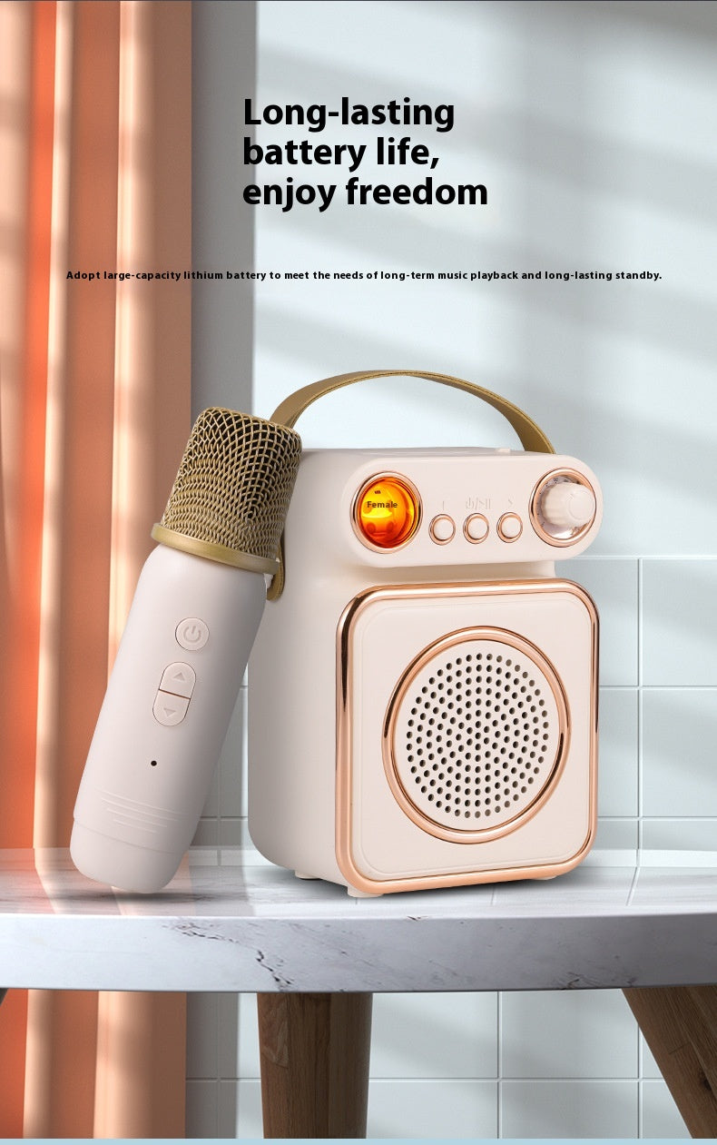 Singing Karaoke Speaker Microphone Combo Home Use Children's Wireless Microphone Smart Bluetooth Speaker Retro