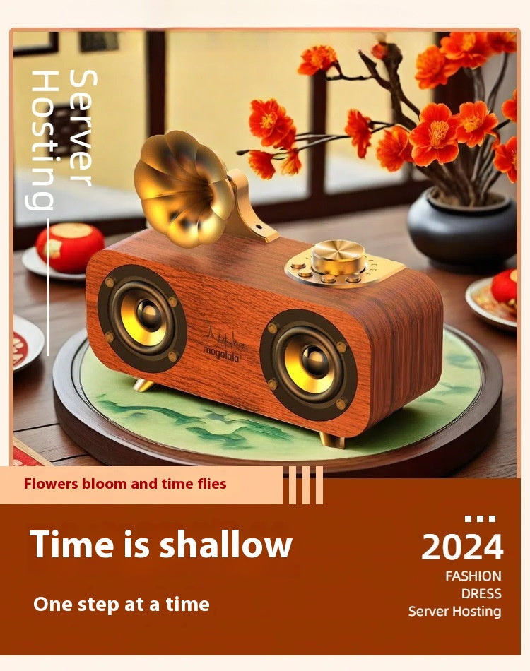 Nostalgic Retro Style Bluetooth Speaker Wooden Subwoofer High Volume Mini Wireless Speaker for Home Bedroom Desktop