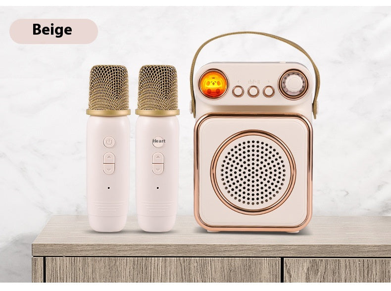 Singing Karaoke Speaker Microphone Combo Home Use Children's Wireless Microphone Smart Bluetooth Speaker Retro