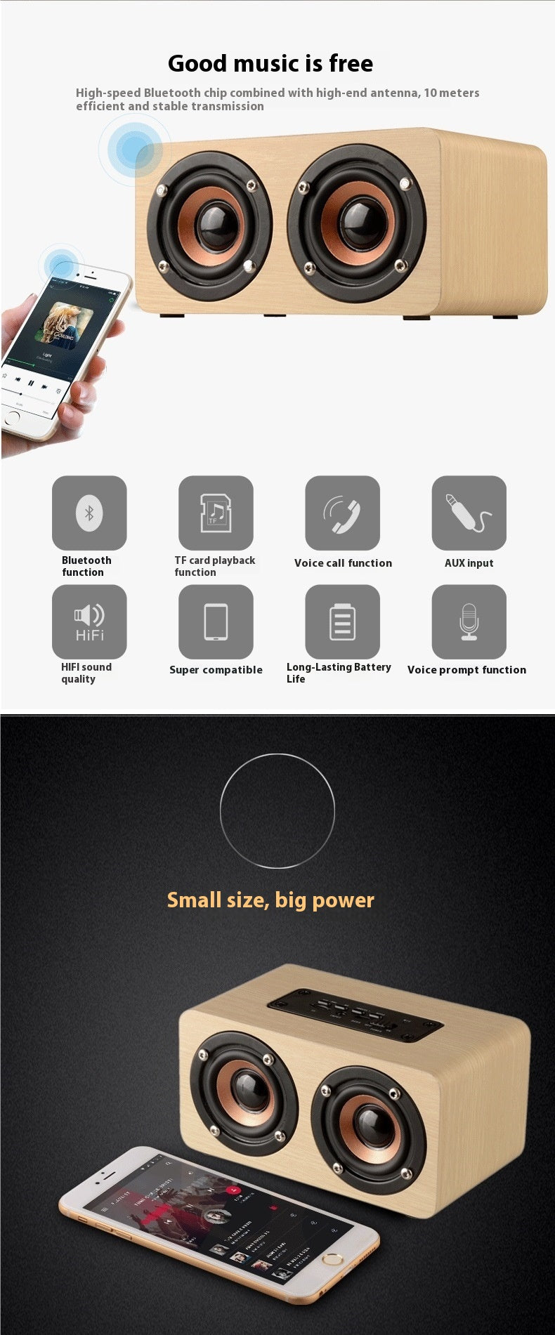 K5 Wireless Bluetooth Speaker Dual Speakers Mobile Phone Wooden Card Slot Speaker Subwoofer Wired Charging Battery