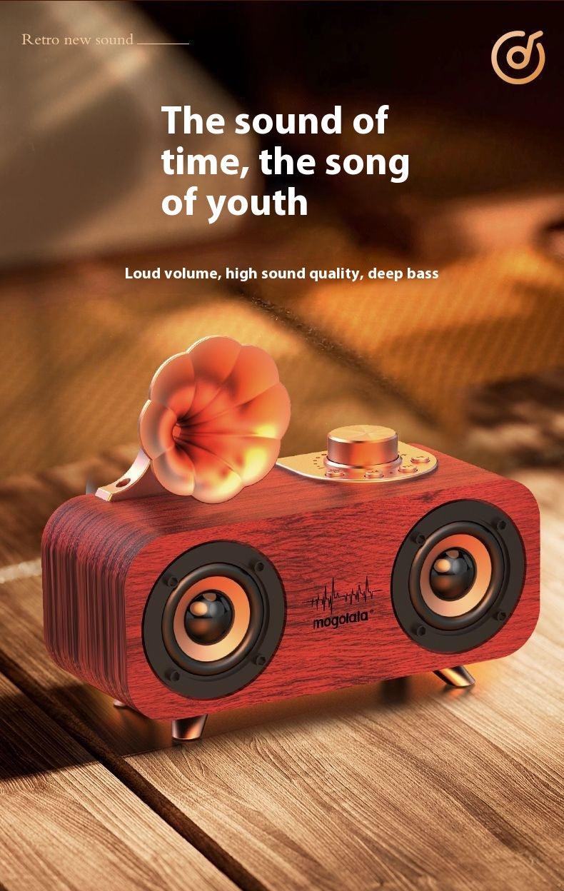 Nostalgic Retro Style Bluetooth Speaker Wooden Subwoofer High Volume Mini Wireless Speaker for Home Bedroom Desktop
