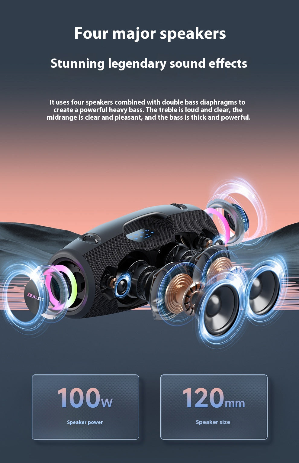 ZEALOT S78 Bluetooth Speaker High Sound Quality High Power 150W Peak Subwoofer 3D Surround Outdoor Speaker