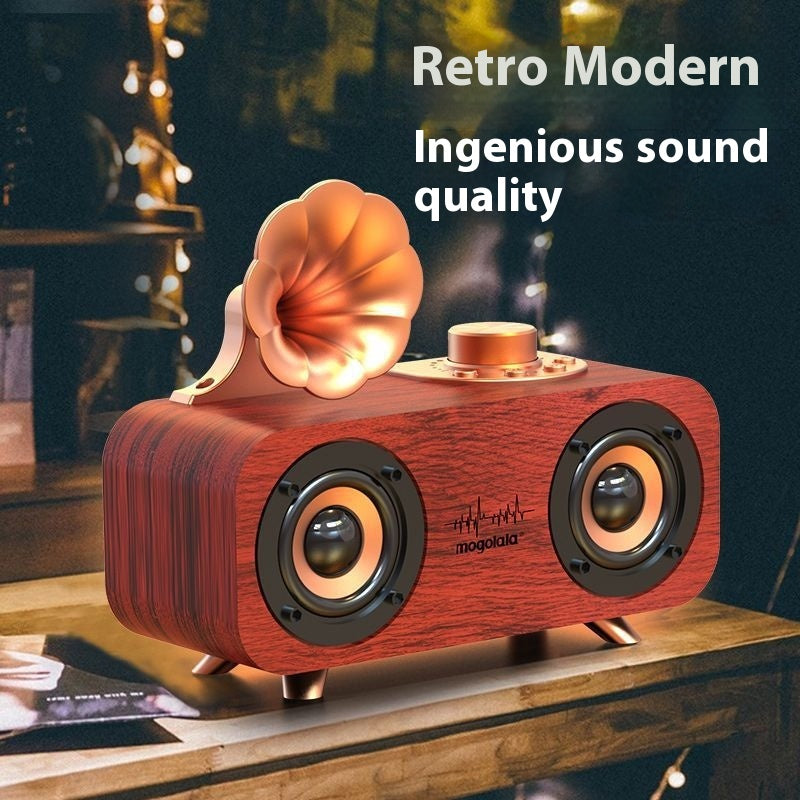 Nostalgic Retro Style Bluetooth Speaker Wooden Subwoofer High Volume Mini Wireless Speaker for Home Bedroom Desktop