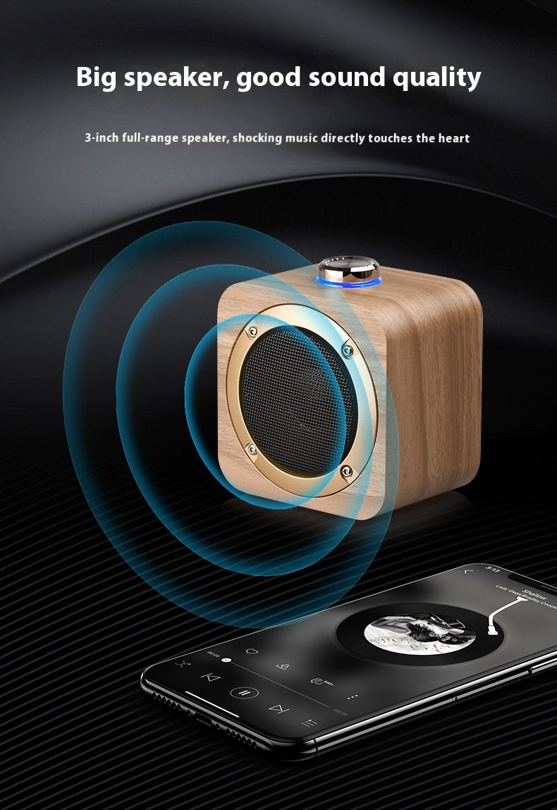 Q1B Wooden Retro Bluetooth Speaker Square Audio Desktop Wooden Wireless Subwoofer TWS New Gift