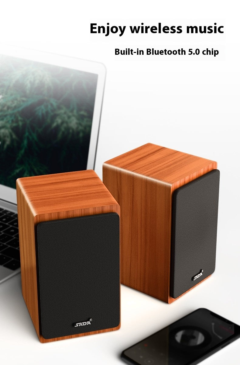 SADA V121 Computer Speaker Desktop Home Small Speaker Wooden Desktop Subwoofer Active