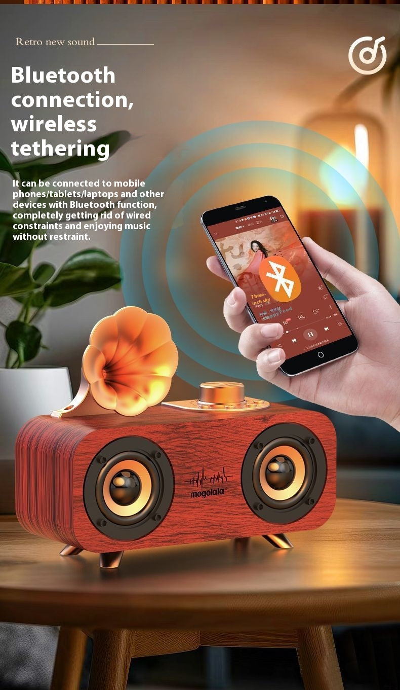 Nostalgic Retro Style Bluetooth Speaker Wooden Subwoofer High Volume Mini Wireless Speaker for Home Bedroom Desktop