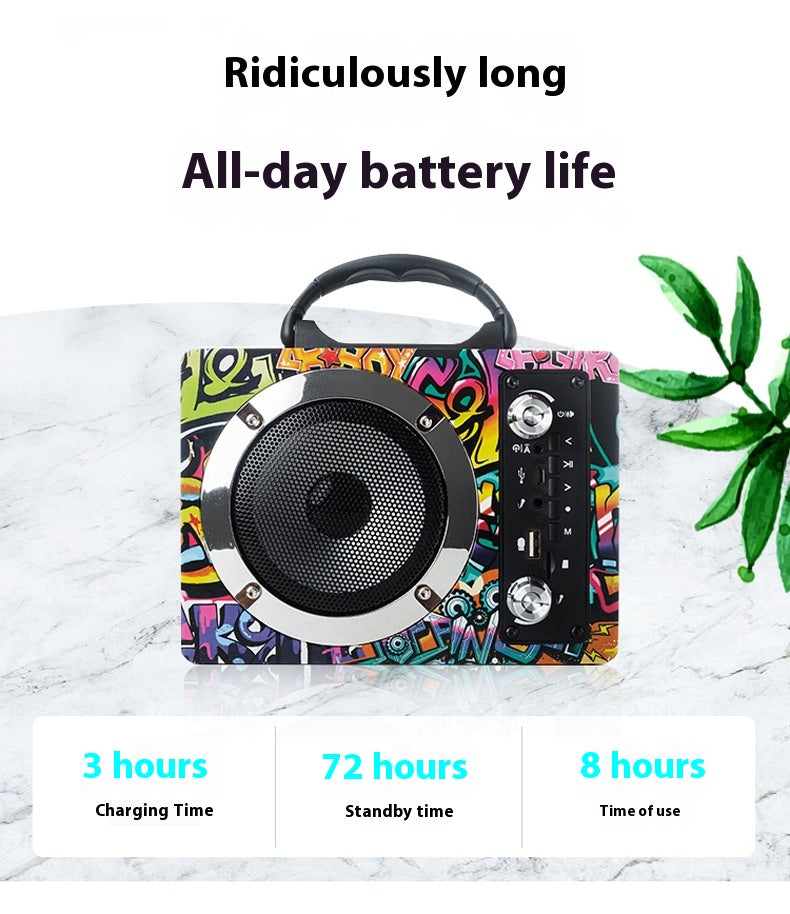 Tuya Wooden Bluetooth Speaker Subwoofer Portable Outdoor Wireless Karaoke Card Slot USB Flash Drive Radio Gift Sound System