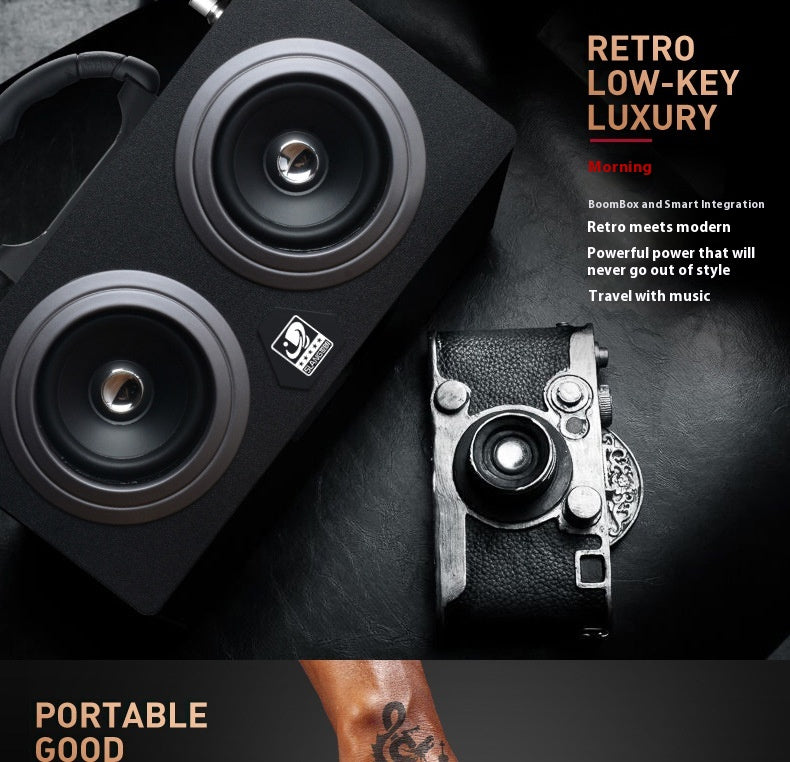 Bluetooth Speaker Outdoor Portable Retro Wooden Handheld Speaker for Phone Computer Square Dance Graffiti Heavy Bass Cannon