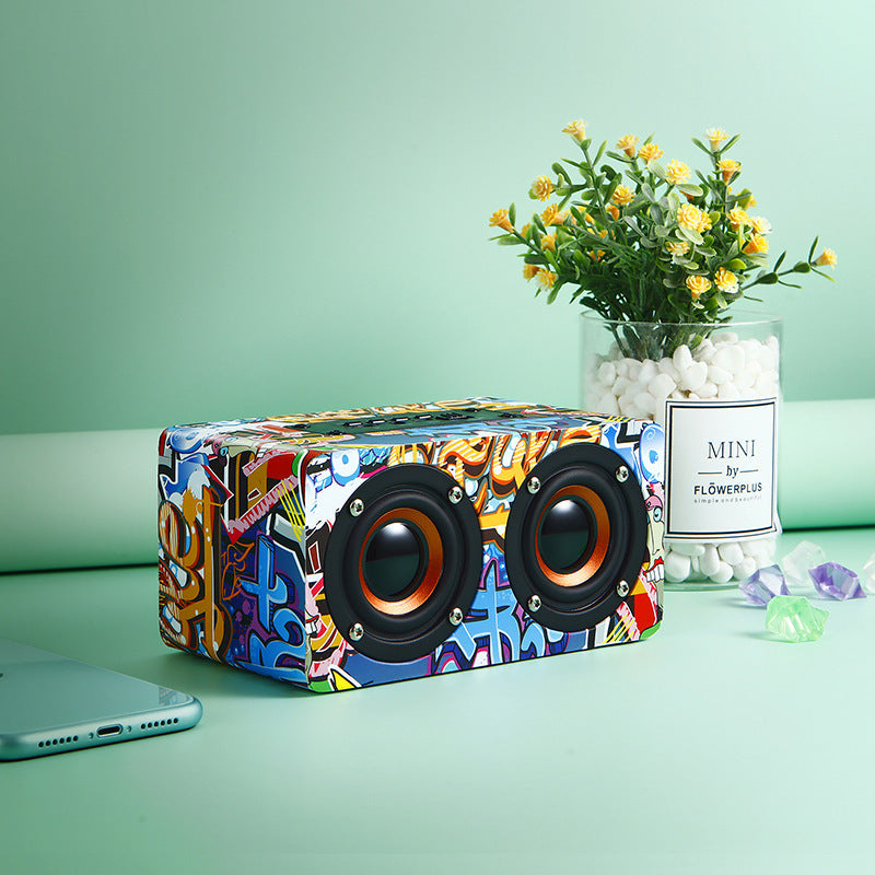 M5 Bluetooth Speaker Wooden Graffiti Dual Speakers Subwoofer Home Desktop Audio New Creative Gift