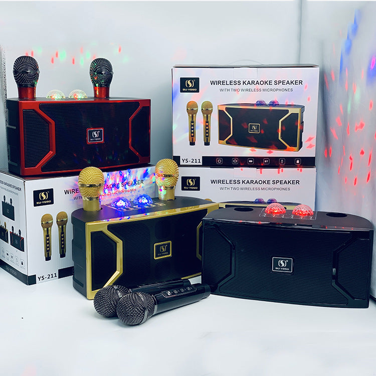 New YS-211 Bluetooth Speaker High Power Karaoke Subwoofer with Wireless Microphone and LED Flash Light