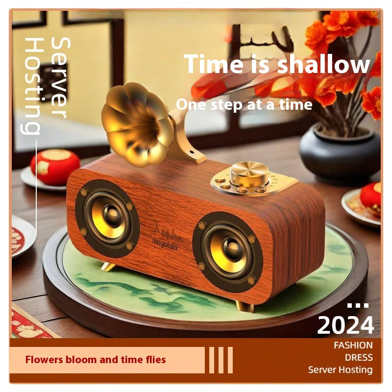 Nostalgic Retro Style Bluetooth Speaker Wooden Subwoofer High Volume Mini Wireless Speaker for Home Bedroom Desktop