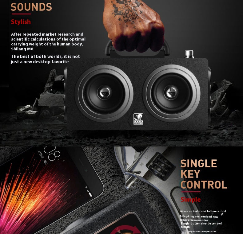 Bluetooth Speaker Outdoor Portable Retro Wooden Handheld Speaker for Phone Computer Square Dance Graffiti Heavy Bass Cannon