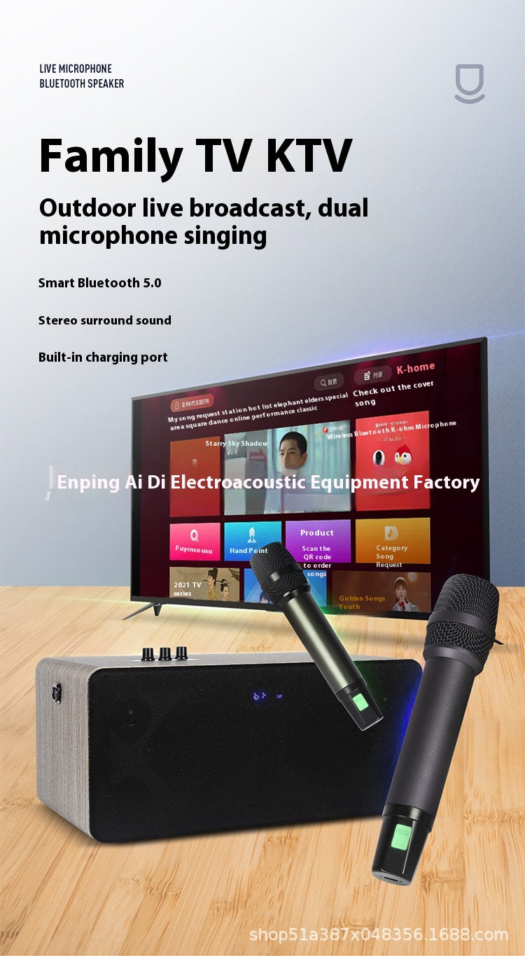 Home KTV Sound System Set All-in-One Karaoke TV Outdoor Live Streaming Wireless Microphone Speaker