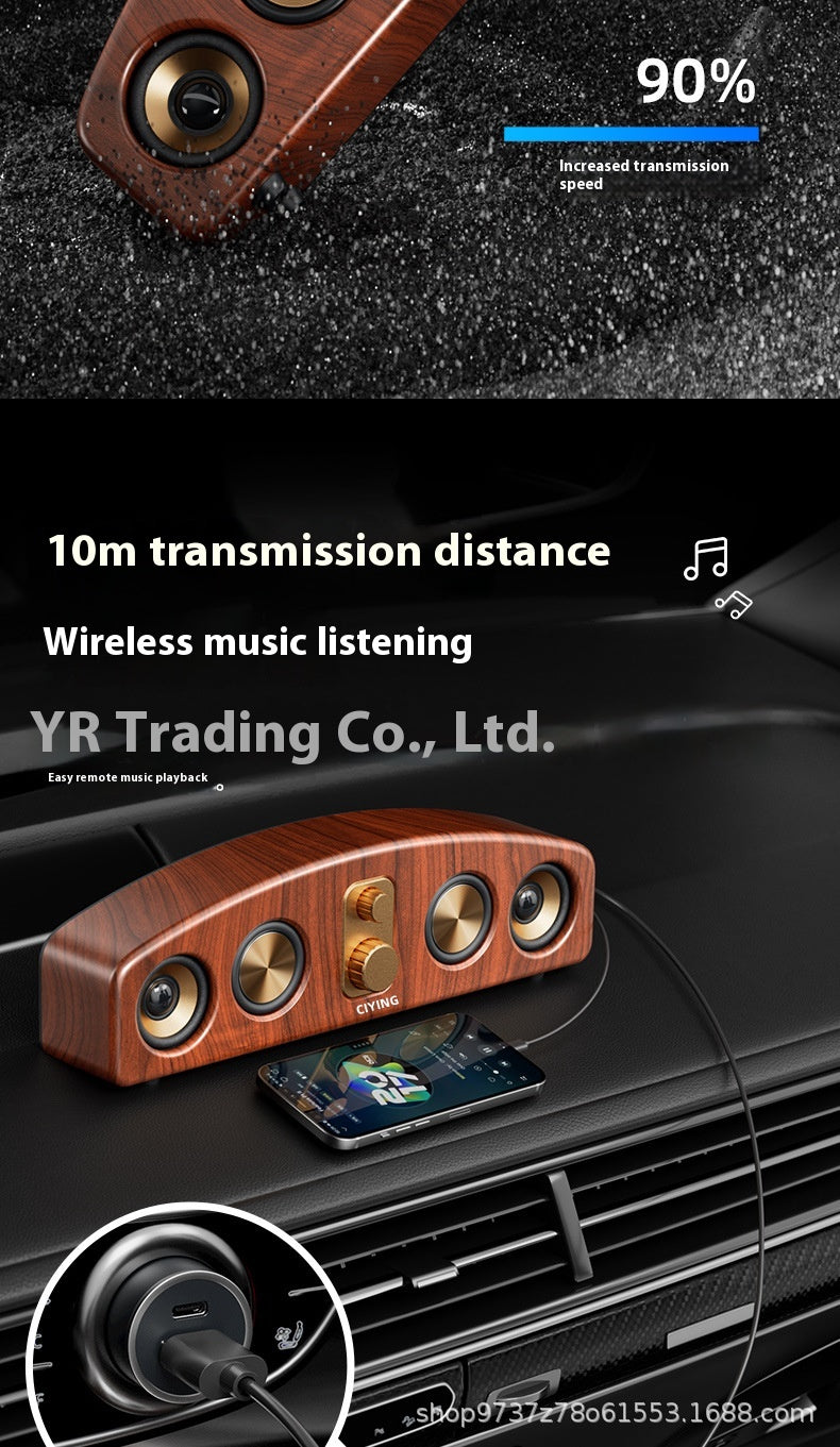 Vintage Wireless Bluetooth Speaker Large Loudspeaker Heavy Bass Wooden Long Soundbar Home Card Slot Desktop Car Audio