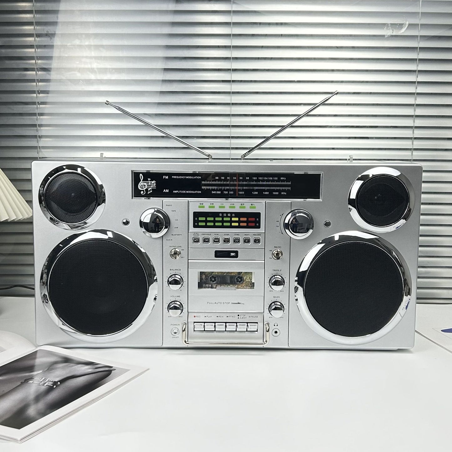 Classic European and American Rock Large Tape Recorder Radio Wireless Bluetooth Speaker Karaoke All-in-One High-Quality Sound System