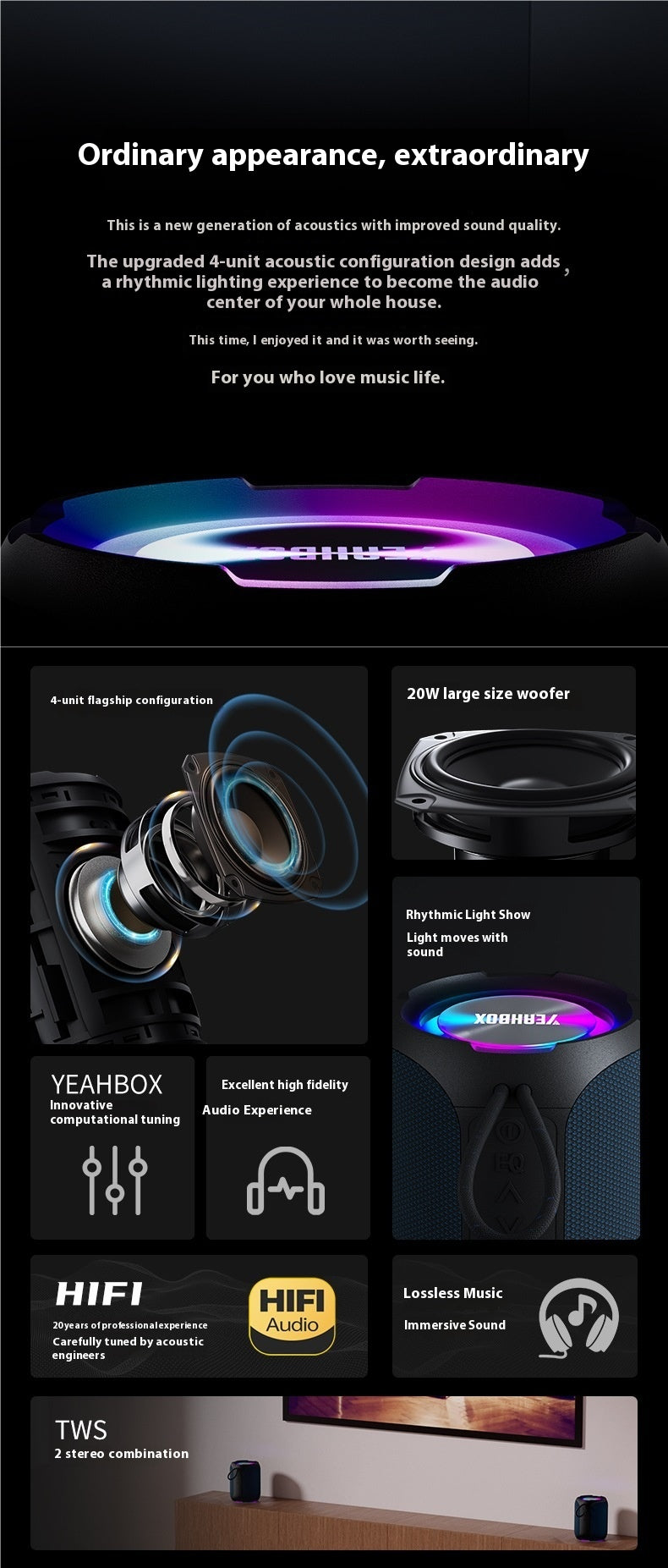 YEAHBOX/Soundwave Lion Bluetooth Speaker A8PRO Outdoor Portable 40W Subwoofer Waterproof Portable Desktop Speaker