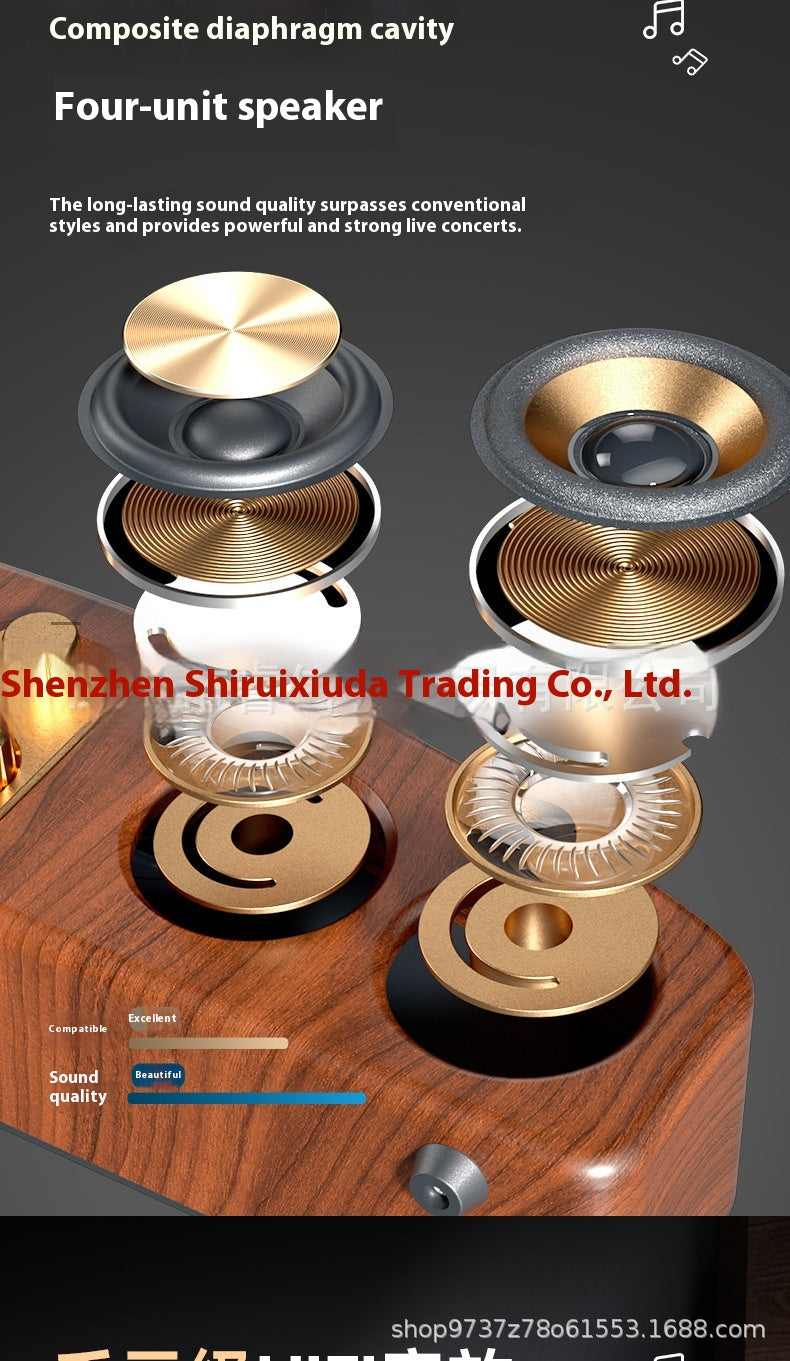 Vintage Wireless Bluetooth Speaker Large Loudspeaker Heavy Bass Wooden Long Soundbar Home Card Slot Desktop Car Audio