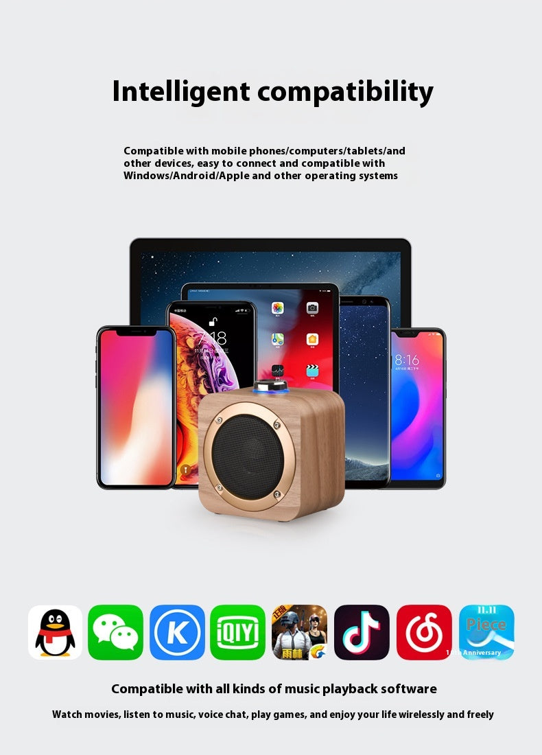 Q1B Wooden Retro Bluetooth Speaker Square Audio Desktop Wooden Wireless Subwoofer TWS New Gift