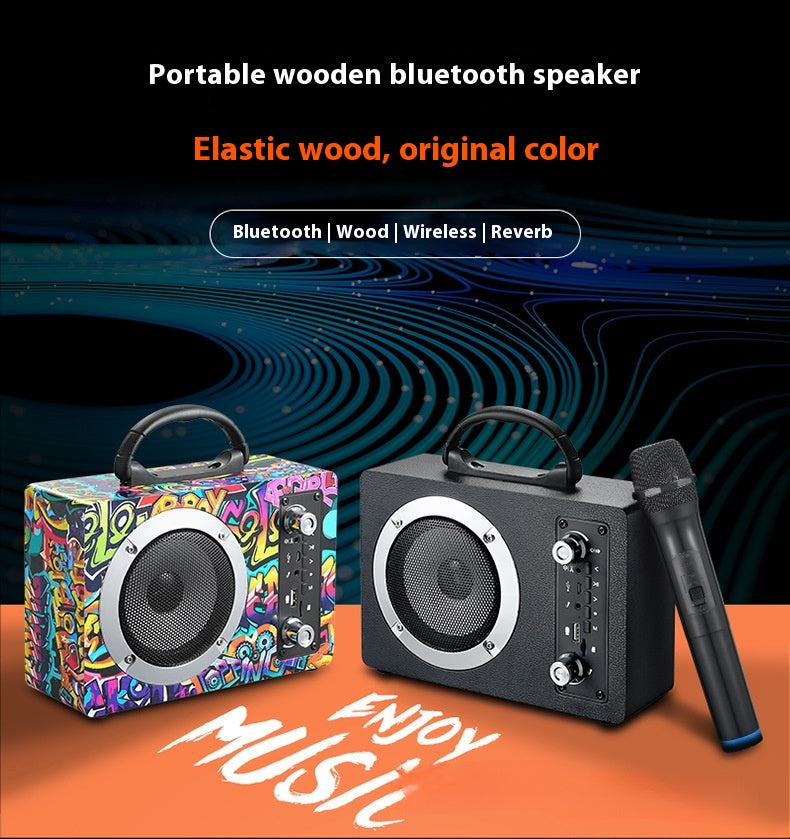 Tuya Wooden Bluetooth Speaker Subwoofer Portable Outdoor Wireless Karaoke Card Slot USB Flash Drive Radio Gift Sound System