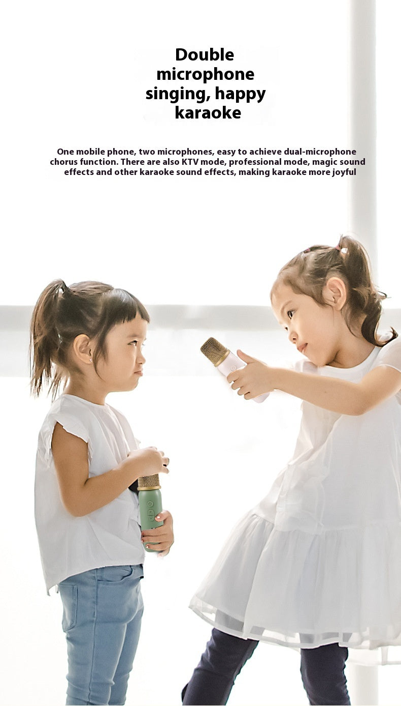 Singing Karaoke Speaker Microphone Combo Home Use Children's Wireless Microphone Smart Bluetooth Speaker Retro