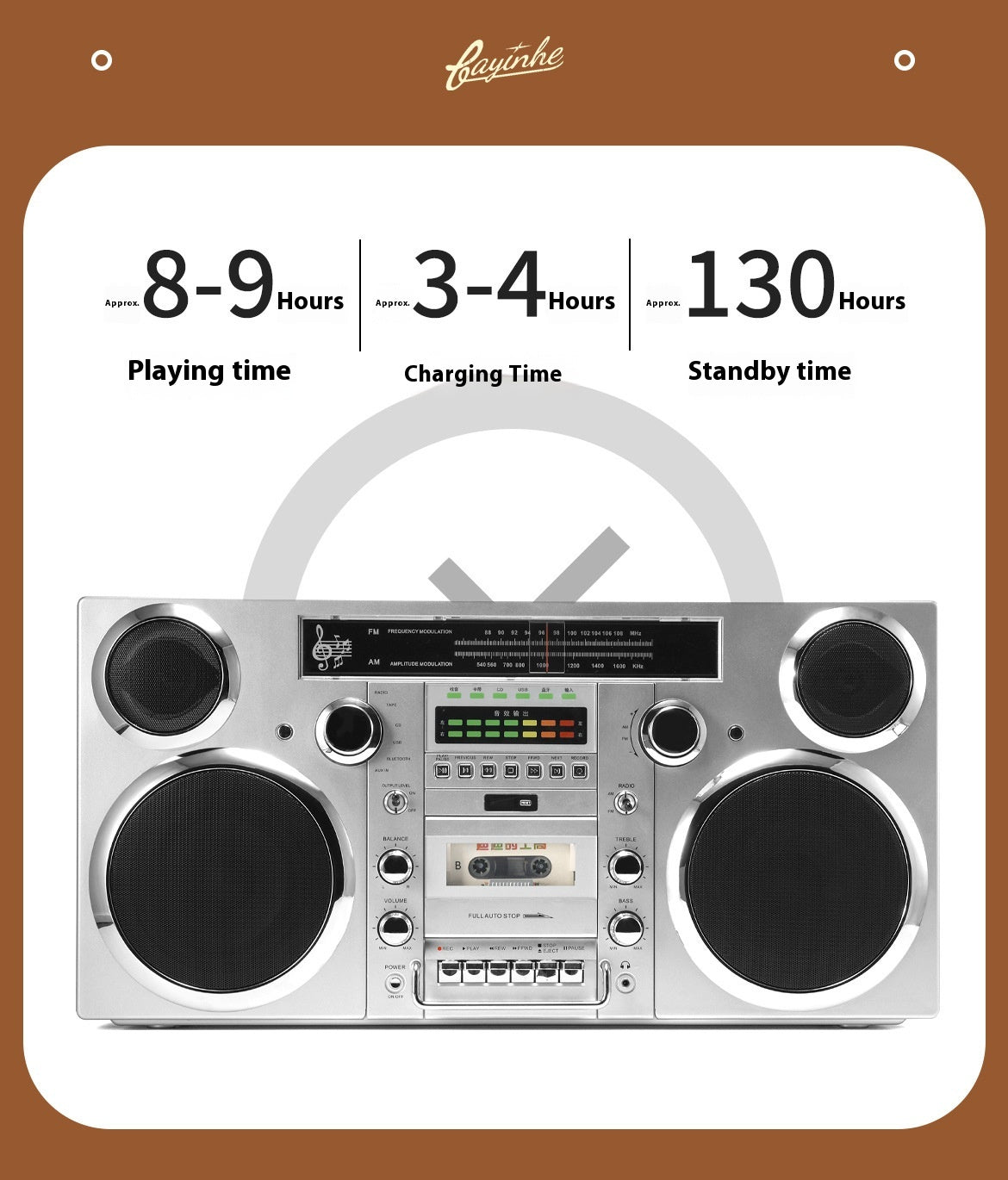 Classic European and American Rock Large Tape Recorder Radio Wireless Bluetooth Speaker Karaoke All-in-One High-Quality Sound System
