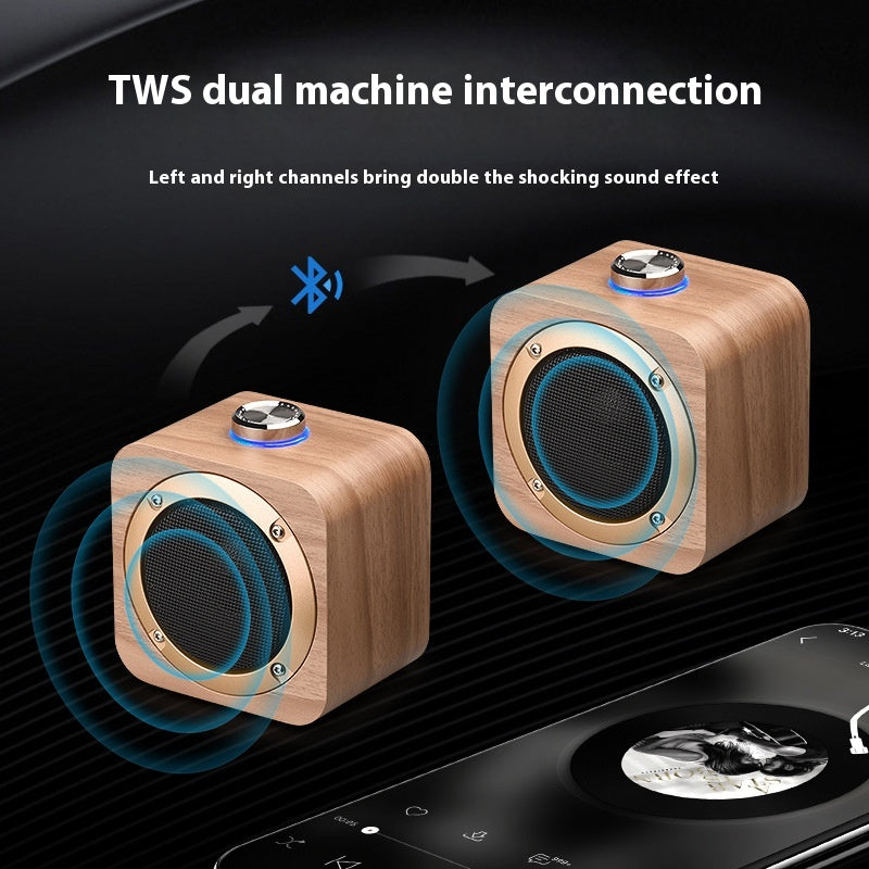 Q1B Wooden Retro Bluetooth Speaker Square Audio Desktop Wooden Wireless Subwoofer TWS New Gift