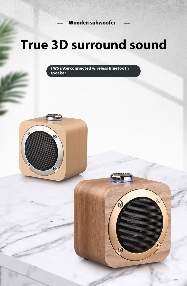 Q1B Wooden Retro Bluetooth Speaker Square Audio Desktop Wooden Wireless Subwoofer TWS New Gift
