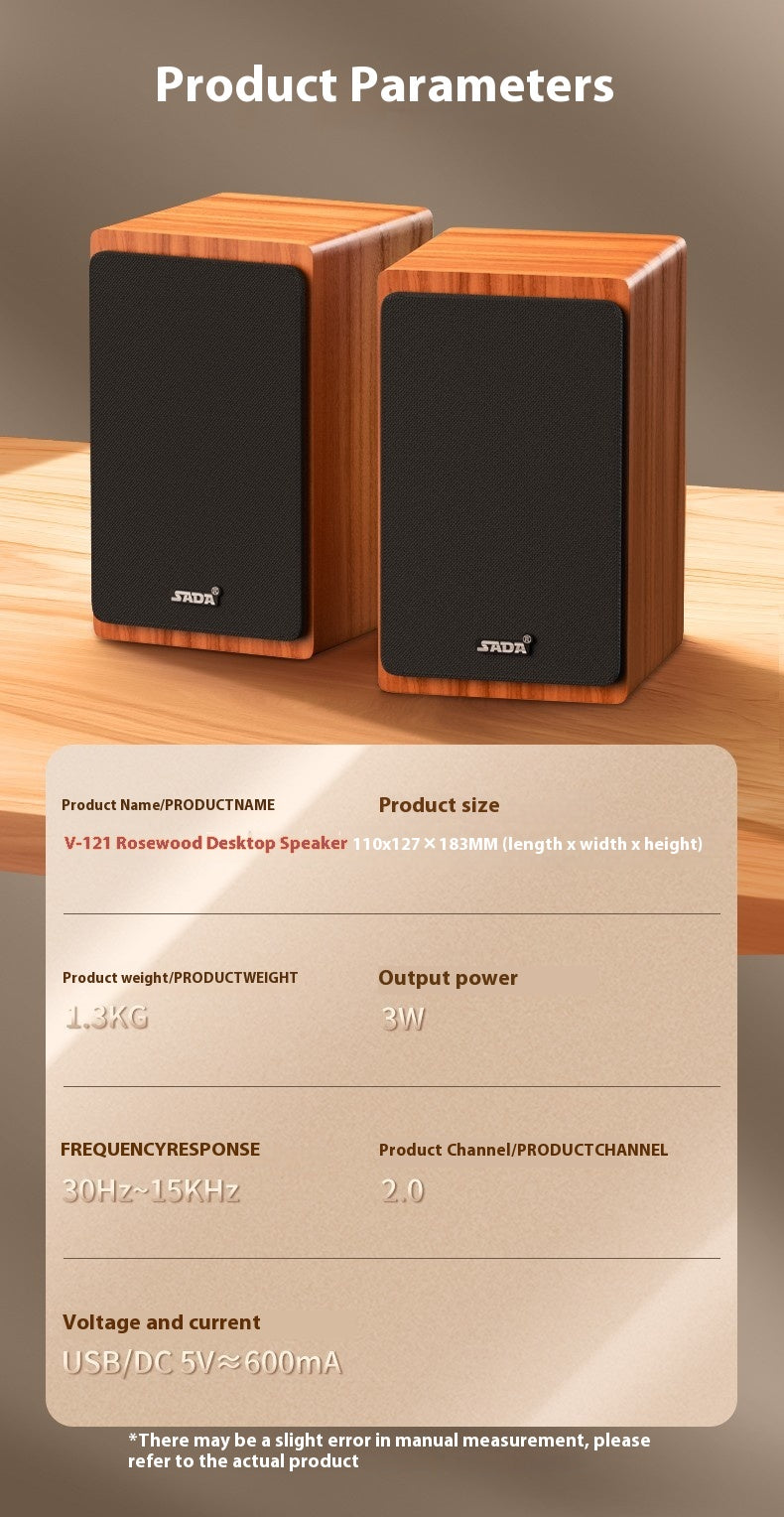 SADA V121 Computer Speaker Desktop Home Small Speaker Wooden Desktop Subwoofer Active