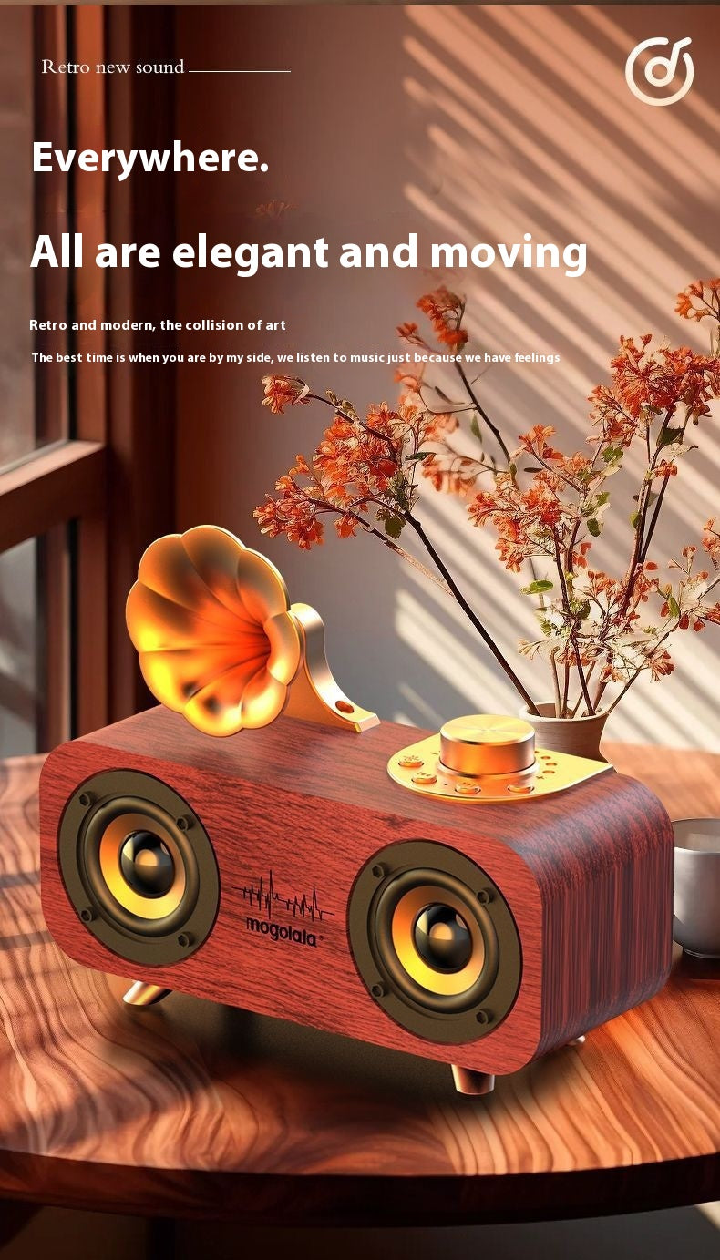 Nostalgic Retro Style Bluetooth Speaker Wooden Subwoofer High Volume Mini Wireless Speaker for Home Bedroom Desktop