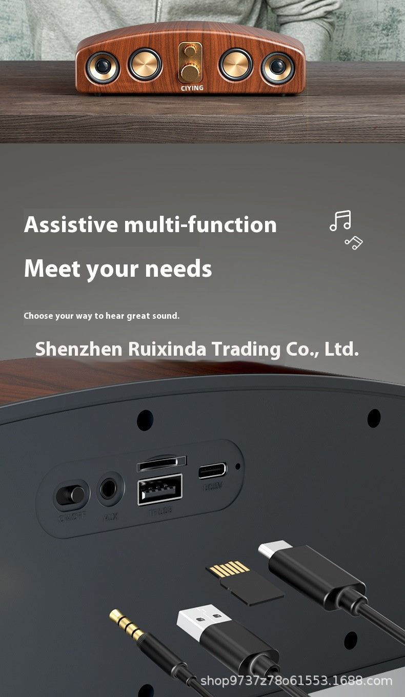 Vintage Wireless Bluetooth Speaker Large Loudspeaker Heavy Bass Wooden Long Soundbar Home Card Slot Desktop Car Audio