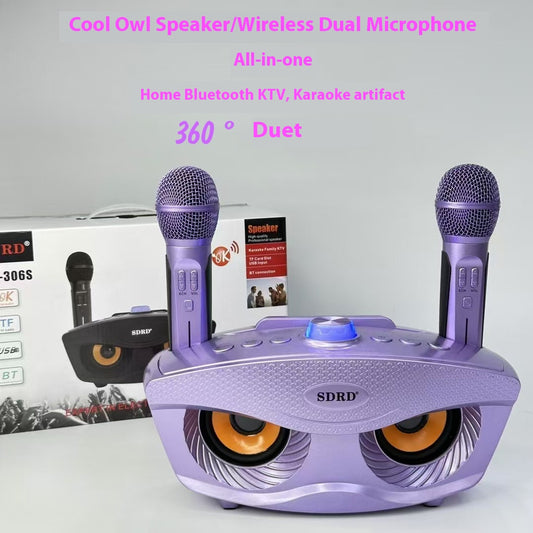 Upgraded Owl SD306S Wireless Microphone Rechargeable Home KTV Bluetooth Speaker All-in-One Outdoor Karaoke Machine