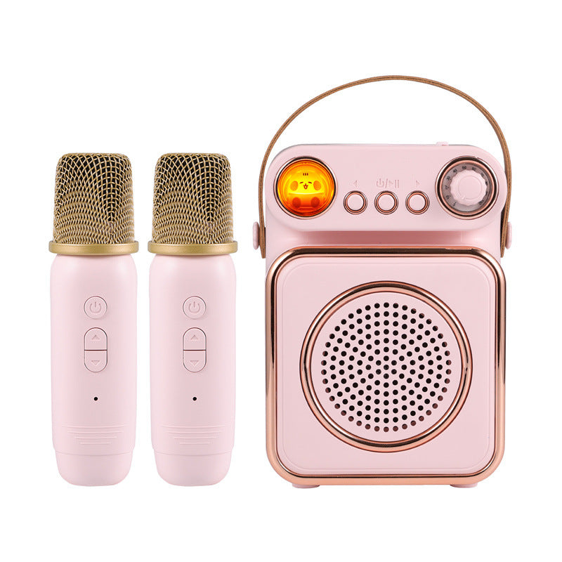 Singing Karaoke Speaker Microphone Combo Home Use Children's Wireless Microphone Smart Bluetooth Speaker Retro