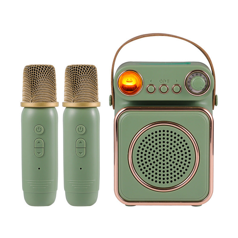 Singing Karaoke Speaker Microphone Combo Home Use Children's Wireless Microphone Smart Bluetooth Speaker Retro