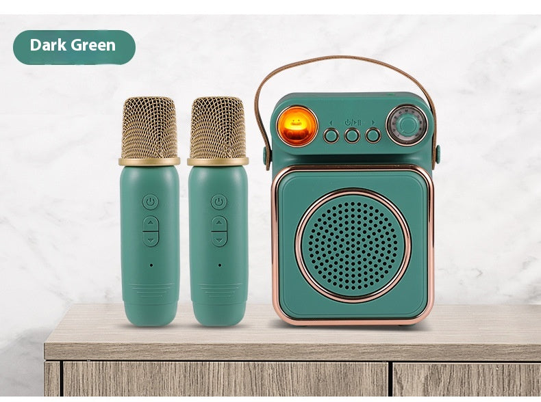 Singing Karaoke Speaker Microphone Combo Home Use Children's Wireless Microphone Smart Bluetooth Speaker Retro