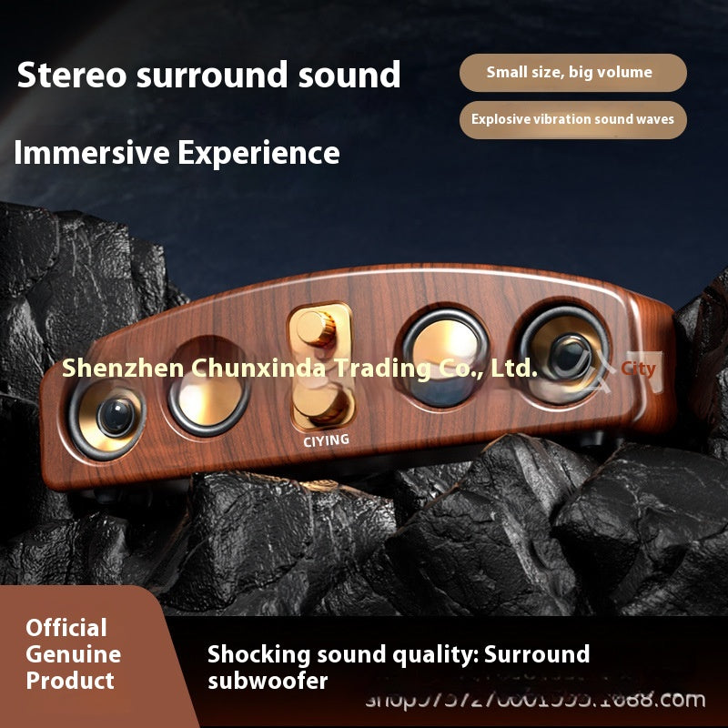 Vintage Wireless Bluetooth Speaker Large Loudspeaker Heavy Bass Wooden Long Soundbar Home Card Slot Desktop Car Audio