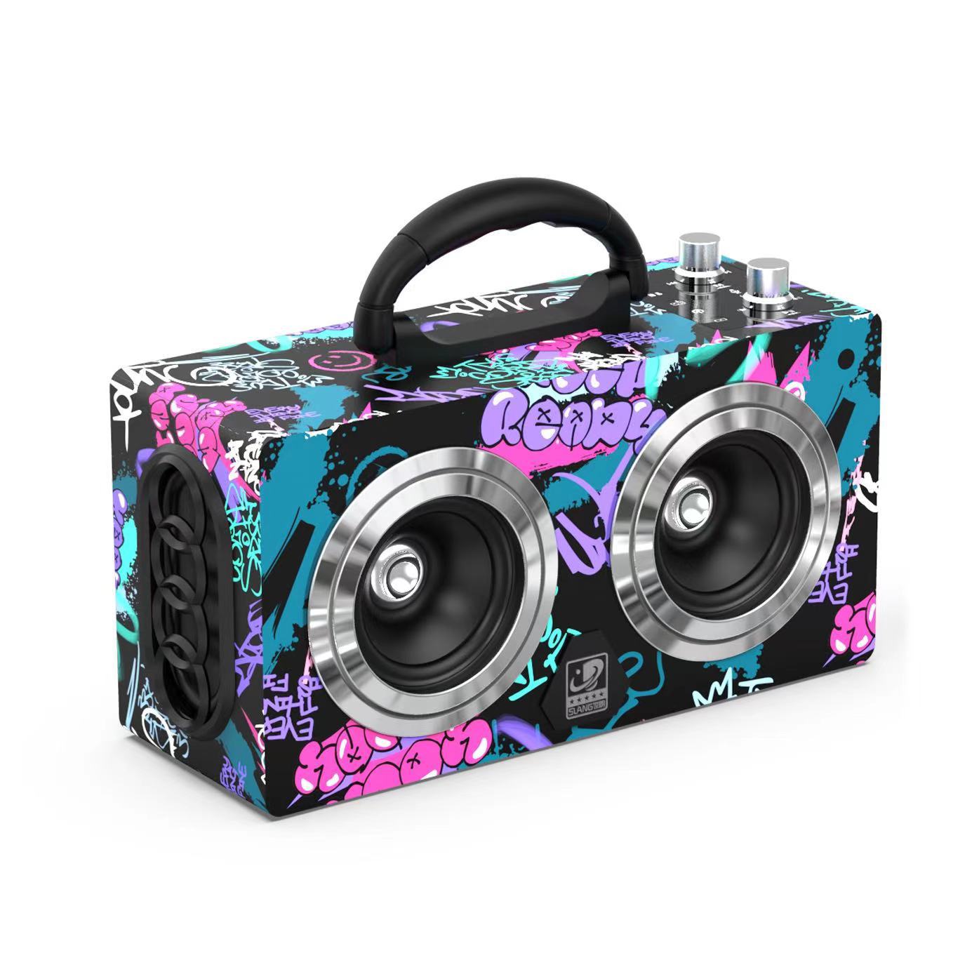 Bluetooth Speaker Outdoor Portable Retro Wooden Handheld Speaker for Phone Computer Square Dance Graffiti Heavy Bass Cannon