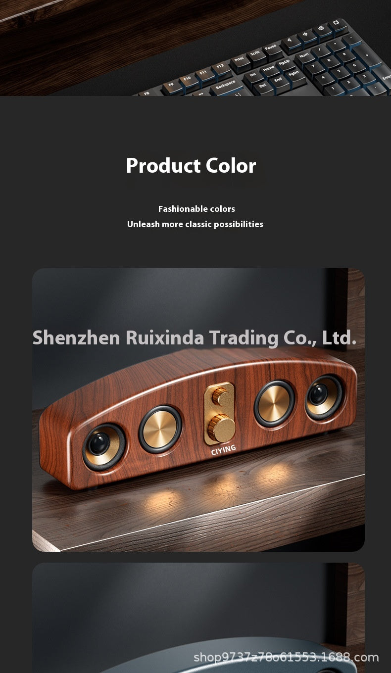 Vintage Wireless Bluetooth Speaker Large Loudspeaker Heavy Bass Wooden Long Soundbar Home Card Slot Desktop Car Audio