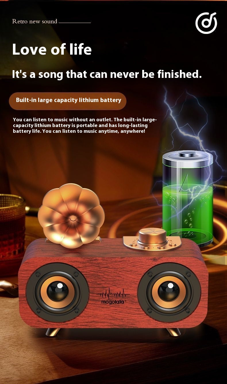 Nostalgic Retro Style Bluetooth Speaker Wooden Subwoofer High Volume Mini Wireless Speaker for Home Bedroom Desktop