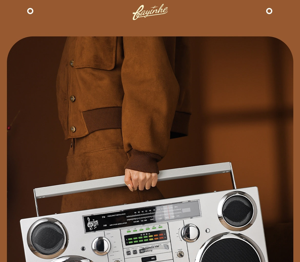 Classic European and American Rock Large Tape Recorder Radio Wireless Bluetooth Speaker Karaoke All-in-One High-Quality Sound System